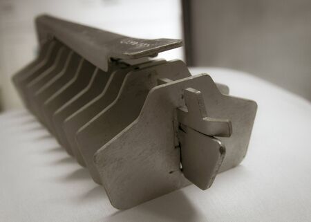 Close up picture aluminium Sharp old vintage ice cube  trayの写真素材