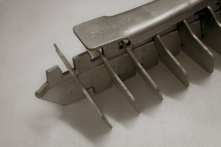Close up picture aluminium Sharp old vintage ice cube  trayの写真素材