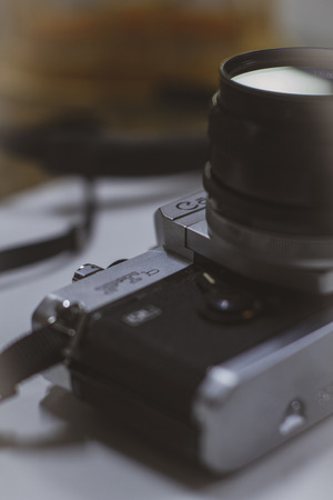Old vintage Canon SLR camera, Vintage Canon FTB QL 35mm Film SLR Camera W/ FD 50mm F/1.8 Lensのeditorial素材