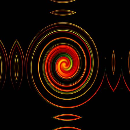 Computer-generated abstract vortex twirl lights pattern for illustration in the black backgroundの写真素材