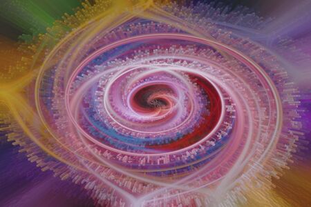 Abstract creative twirling fractal fantasy extrude pattern of the light curve styleの写真素材