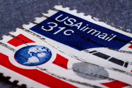 USA airmail stamp close-up pictureのeditorial素材