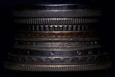 Close-up stacked of various coinsのeditorial素材