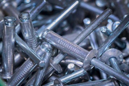 Macro shots aluminium blind rivet nails close-upの写真素材