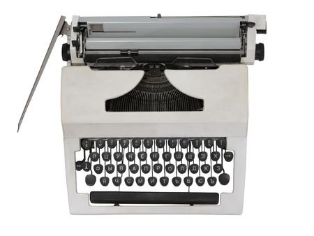 white mechanical typewriter on a white background. The top viewの写真素材