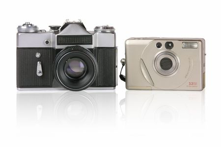 Compact digital photo camera and  35mm classic photo cameraの写真素材