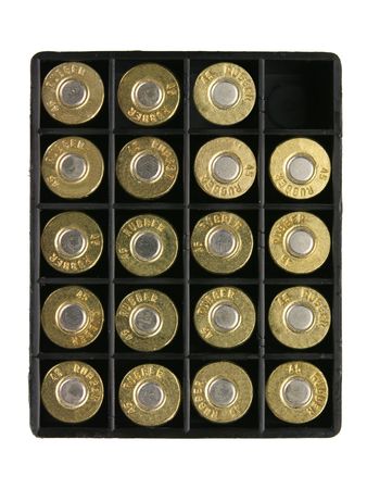 Full cartridges box without one cartridge. The box is isolated over white.