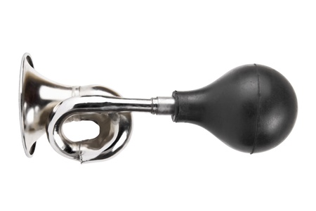shiny chrome klaxon isolated on white backgroundの写真素材