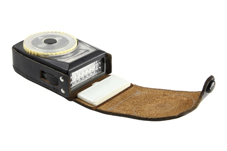 black analogue exposure meter isolated on white backgroundの写真素材