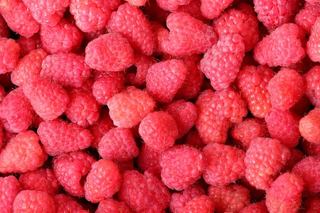 ripe red raspberrys close-up fill entire frame