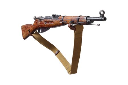 Mosin carbine - obsolete russian rifle with tarpaulin strap pointed aside isolated on a white bacgroundの写真素材