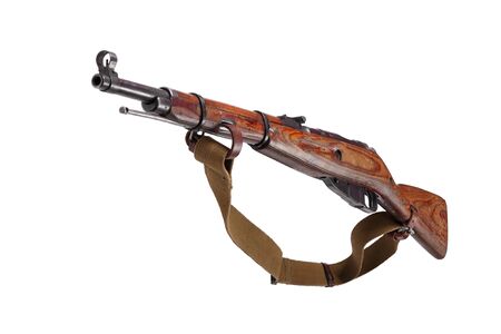 soviet carbine - obsolete russian rifle with tarpaulin strap pointed aside isolated on a white bacgroundの写真素材