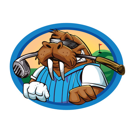 Cartoon walrus golf clubのイラスト素材