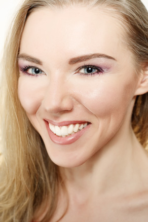 fashion model with bright makeup and manicure handsの写真素材