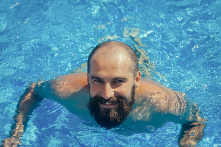 Close up Portrait of Sexy Athletic Handsome Man with at the Seaの写真素材