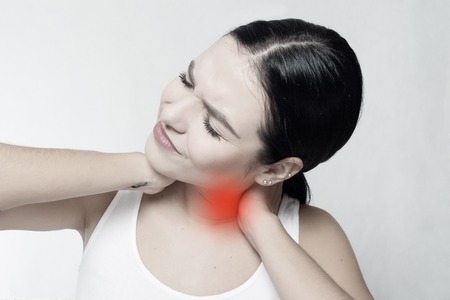 Tired Neck. Beautiful Young Woman Suffering From Neck Painの写真素材