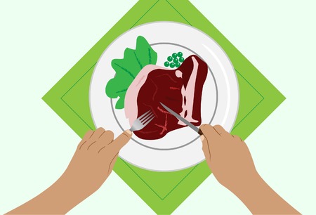 To cut a beefsteak on a plate. Vector. Without mesh.のイラスト素材