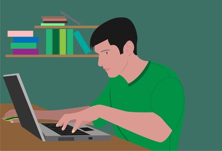 The guy works on the computer. Vektor. Without mesh.のイラスト素材