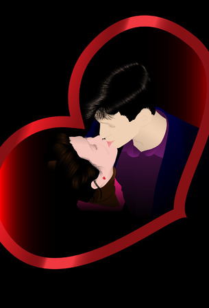 Kissing couple. Vector. Without mesh.のイラスト素材