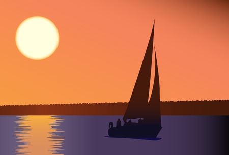 Yacht against a decline. A vector. Without mesh.のイラスト素材