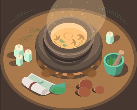 halloween witch cooking in a copper. magic potionの写真素材