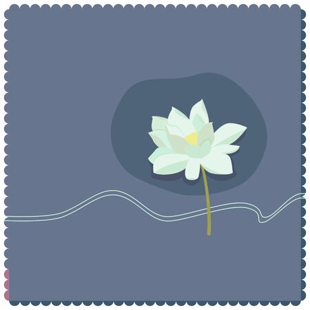 Illustration of a white lotus flower on a blue backgroundの写真素材