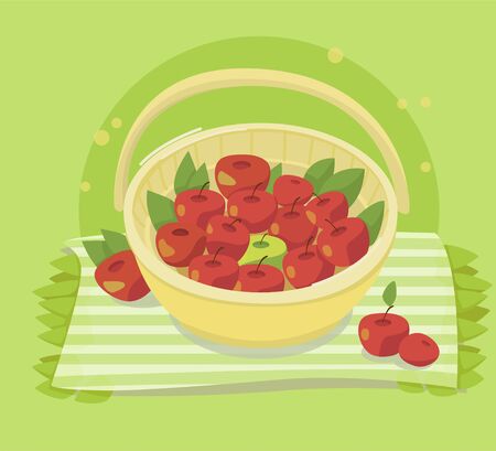 Illustration of yellow basket with red apples.のイラスト素材