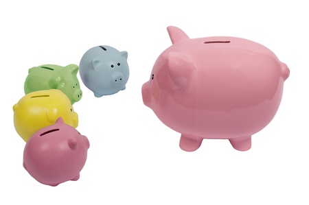 Piggy parent discusses finances with their children  の写真素材