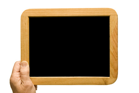 Hand Holding Small Blank Blackboardの写真素材