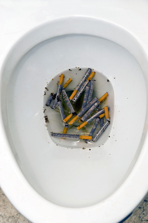Stop Smoking Concept Toilet Bowl With Cigarettesの写真素材