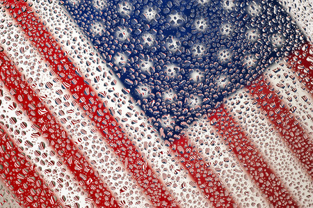 American Flag Under Droplets Of Waterの写真素材