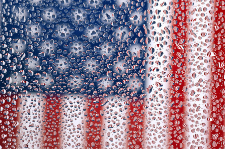 American Flag Under Glass and Droplets Of Waterの写真素材