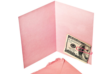 Blank Pink Greeting Card With Fictitious Exact Copy Of Hundred Dollar Bill