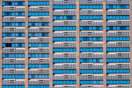 Horizontal shot of rows of apartment windows in a high-rise condo building.の写真素材