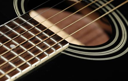 Six strings on an acoustic guitar.の写真素材