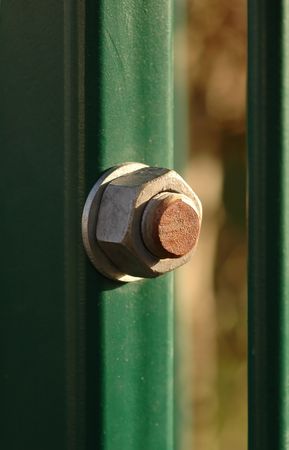 Single nut, bolt & washer of metal fencing.の写真素材
