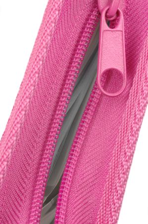 Pink zipper folder showing paperwork contents.の写真素材
