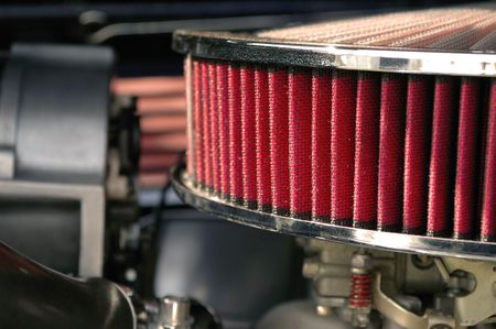 close-up of hot rod air intake filterの写真素材