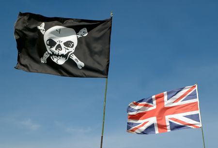 skull and crossbones and british union flagの写真素材