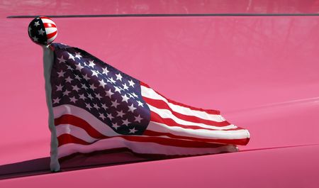 stars and stripes on pink classic american carの写真素材