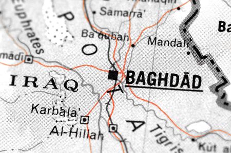 iraq map detail with focus on baghdadの写真素材