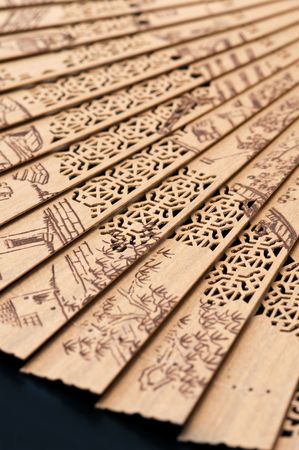 traditional oriental fan with hand painted designの写真素材