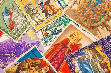 collection of british christmas stamps featuring nativity scenesのeditorial素材