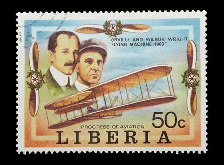 liberian mail stamp celebrating the wright brothers first flight のeditorial素材