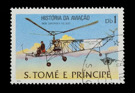 SAO TOME AND PRINCIPE mail stamp showing the historic Sikorsky VS 300 helicopterの写真素材