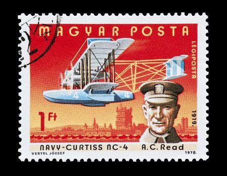 mail stamp printed in Hungary featuring aviation pioneer Albert Cushing Readのeditorial素材