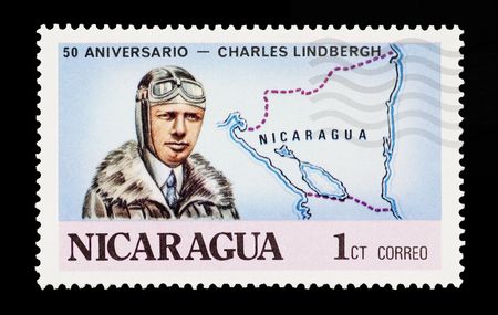 mail stamp printed in Nicaragua featuring pioneering aviator Charles Lindbergh