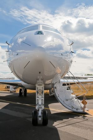 luxury business jet being prepared for passengersの写真素材