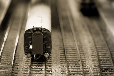 miniature model train carriage macro with sepia tintの写真素材