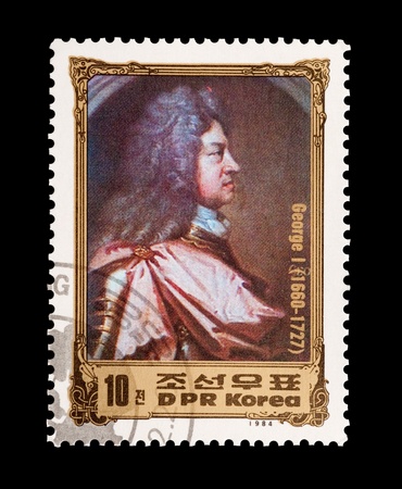 mail stamp printed in North Korea featuring British monarch King George Iのeditorial素材